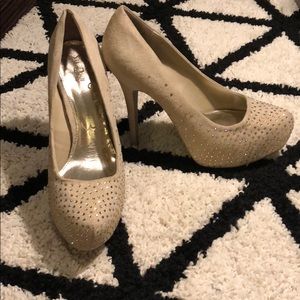 Nude sparkly platform high heels